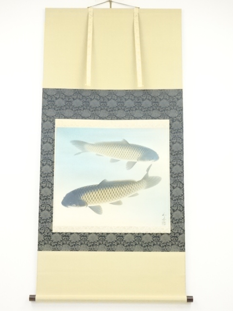 JAPANESE HANGING SCROLL / HAND PAINTED / CARP